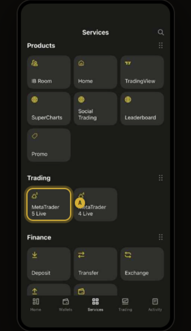 Quo Markets panel, Services tab