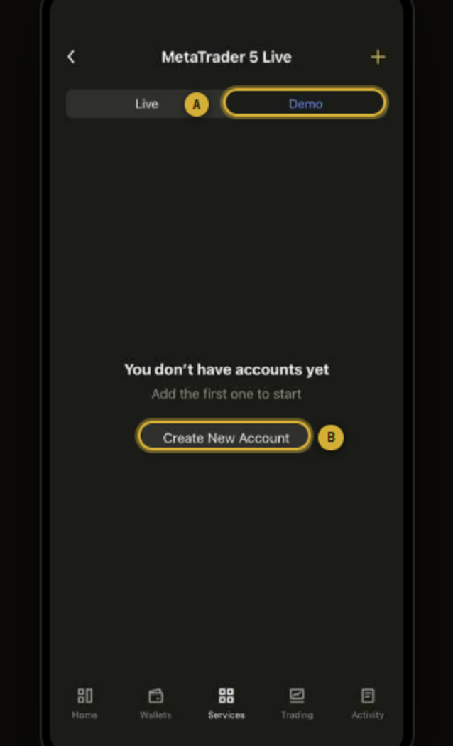 MetaTrader 5 Live, Demo tab