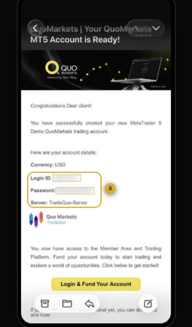 Email with the account details