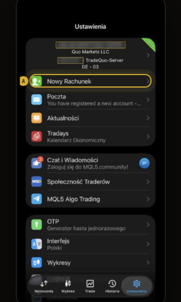 MT5 Settings tab