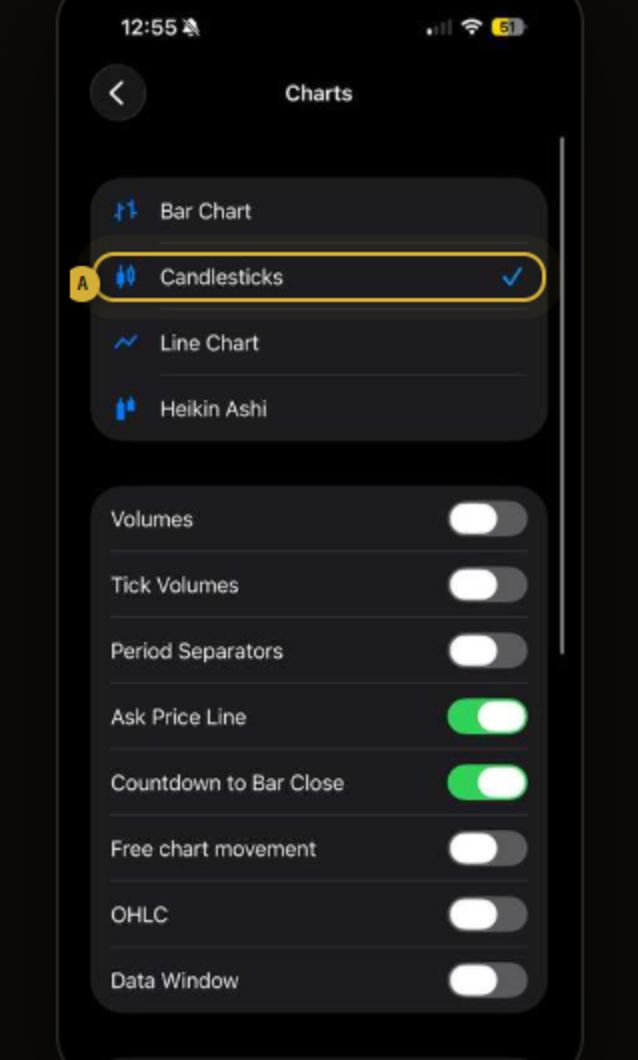 MT5 chart settings