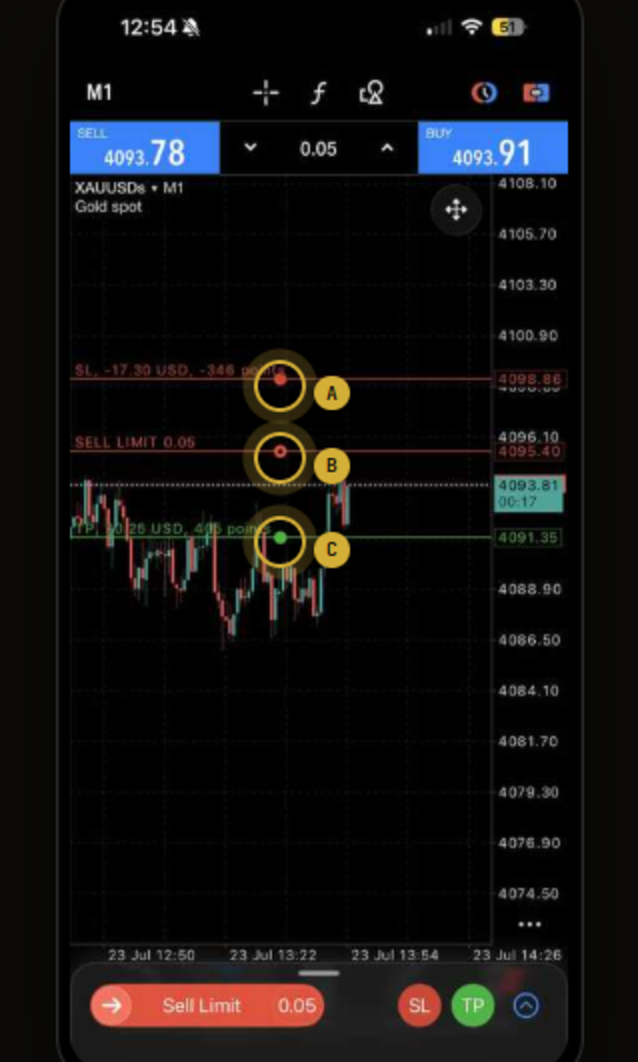 Order with SL and TP on the chart